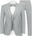 WYWK Men's 3-Piece Suit Slim Fit Suit Jacket Single Button Banquet Prom Wedding Suit Jacket Vest Pants and Bow Tie Set Light Gray