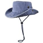 Gelante 100% Cotton Stone-Washed Adjustable Bucket Safari Boonie Sun Hats, Denim Blue, Small-Medium