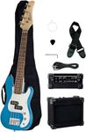 Raptor 3/4 Size 38 Inch Kids Child 4 String Electric P Bass Package - BLUE with 5W Amp, Gig Bag, Strap, Cable, Pick