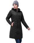 33,000ft Women's Winter Jacket Lightweight Long Quilted Jacket Water Resistant Transitional Down Jacket with Hood Perfect For Cold & Wet Weather Black Matte XL