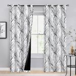 FMFUNCTEX 100% Blackout Curtains for Bedroom, Black on White Curtains 84 Inches Long for Living Room, Tree Branch Pattern Print Curtain Panels Thermal Insulated Drapes Grommet Window Curtains 2 Panels