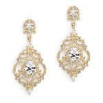 Mariell Victorian Scrolls Cubic Zirconia Wedding Bridal & Prom Chandelier Pierced or Clip-On Earrings, Metal Gemstone, Cubic Zirconia