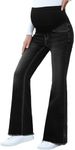 BLENCOT Women's Maternity Pants for Work High-Waist Stretchy Over Belly Bootcut Denim Pregnancy Pants Jean Bell Bottoms with Pocket Black M