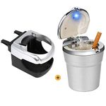 Kitchen-dream Car Ashtray Vent Holder Portable Car Ashtray with Lid And LED Light, Detachable Cigarette Ashtray for Travel Home Office Ashtray Cup Holder Hold Drinks Phone (Silver)