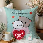 SKYTRENDS Cotton Peach And Goma Mochi Cat Pillow Cushion, Gifts For Boyfriend, Girlfriend, Valentines Gift For Girlfriend, Valentine Pillow For Couple | Peach Goma 12X12 Pillow, Keychain And Card-10