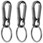 Coicok 3Pcs Metal Keychain Carabiner Clip Keyring Key Ring, Portable Key Chain Clip With Carabiner Keyring Keychains for Car Key, Backpack, Camping, Fishing, Trekking or Travel (Grey-Black)