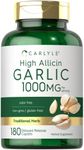 High Allicin Garlic Supplement 500mg | 180 Caplets | Odorless Garlic Pills | Vegetarian, Non-GMO, Gluten Free | by Carlyle