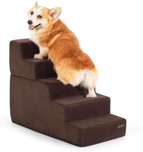 Lesure Dog Stairs for Small Dogs and Cats Foldable Pet Steps for High Beds and Couch with CertiPUR-US Certified Foam and Non-Slip Bottom, Brown, 5 Steps