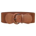 JASGOOD Women Stretchy Wide Waist Belt for Dress Brown Ladies Elastic Vintage Belt Hook Buckle (Brown,Suit for Waist Size 39"-44")