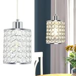 ‎Depuley Modern K9 Crystal Pendant Lighting,Cylinder Chandelier Light Shades Ceiling Cord Adjustable, Chrome Finished Hanging Light Fixture for Kitchen Dinning Room Bedroom Foyer Hallway