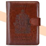 Passport Holder Cover - KINGMAS RFID Blocking CA Travel Passport Wallet Leather Case - Magnetic Buckle Design (Brown)