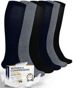 Pembrook Light Compression Socks for Women - 6 Pairs | Black, Gray, Navy | 8-15 mmHg Compression Socks Women | Graduated Compression Socks Women for Circulation Support
