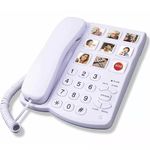 Serenib Big Button Corded Phone,LD‑858HF Hands-Free Dial Photo Memory Desktop Telephone One-Touch Dialing Landline Phones with 7 Home Number,1 SOS Number,1 Meal Order Number (Default White)