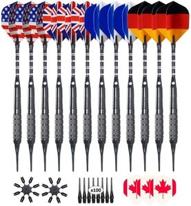 Wolftop 12 Pack Soft Tip Darts - Plastic Tip Darts 18 Grams with 100 Extra Dart Tips, 15 Flights, Dart Flight Protector, Aluminum Shafts and Rubber O-Rings