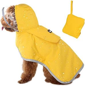 SlowTon Waterproof Dog Raincoat, Clear Hooded Double Layer Rain Jacket for Small Medium Large Dogs Puppies, Dog Poncho with Reflective Strip Adjustable Velcro Straps and Storage Pocket