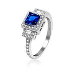 Uloveido Women's 925 Sterling Silver Cushion Cut Dark Blue and White Cubic Zirconia Hollow Cross Anniversary Birthday Rings Gift for Wife Girl-Friend (Blue, Size L) JZ102