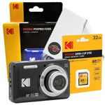 Digital Camera Set Bundle with Kodak Pixpro FZ55 Compact Digital Camera, 32gb SD Card, and Clikoze Cleaning Cloth (Black)