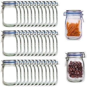 Enkrio 36Pcs Mason Jar Zipper Bags, Reusable Airtight Seal Food Bag Leakproof Nuts Candy Cookies Bag for Travel Camping