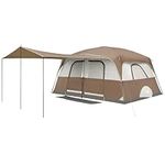 PORTAL 10 Person Camping Tent with Porch, Big Family Cabin Tent with 2 Rooms, 2 Doors, 2 Ground Vents, 6 Large Mesh Windows, Divided Curtain for Camping, Outdoor, Traveling, Water Resistant, Brown