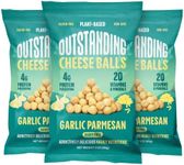 Outstanding Cheese Balls, Garlic Parmesan, 3 oz (Pack of 3) - Dairy-Free, Non-GMO, 4g Protein, Plant Based, Gluten Free, Vegan, 20 Essential Vitamins & Minerals (Crunchy Puffed Snacks)