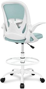 Primy Drafting Chair Tall Office Chair with Flip-up Armrests Executive Ergonomic Computer Standing Desk Chair with Lumbar Support and Adjustable Footrest Ring（Light Blue）