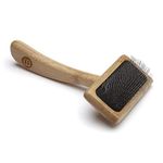 Mikki Bamboo Soft Pin Slicker Brush for Dog, Cat, Puppy, for Medium, Long and Curly Coats, Removes Knots, Tangles, Dead Hair, Handmade from Natural Bamboo, Small