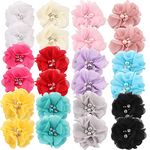 Cinaci 24 Pack/12 Pairs Chiffon Flower with Artificial Rhinestones & Pearls Alligator Hair Clips Floral Bows Fabric Lined Barrettes Pigtail Holders Hair Accessories for Baby Girls Toddlers Kids Teens