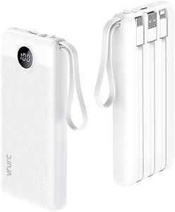 10000mAh Power Bank Built in 4 Cables, Portable Charger for iPhone, 6 Output 3 Input, LED Display, Cell Phone Battery Pack with Micro & USB C Cables Compatible with iPhone,Samsung,Tablets - White