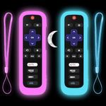 [2 Pack] Remote Cover for Roku TV Remote Control, Battery Cover for TCL Hisense Roku TV Steaming Stick 4k 4K+ Roku Voice Remote Silicone Sleeve Case Glow in The Dark(Glow Blue & Glow Purple)