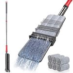 Almcmy Self Wringing Flat Mop, Microfiber Floor Mop with 6 Washable Mop Pads, Hands Free Cleaning Mop with Wringer, Wet Dry Mop for Hardwood Laminate Tile Floor Cleaning, Grey