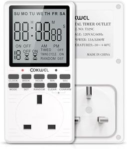 COKWEL Digital Electrical Timer Plug Socket Programmable Timer Switch for 19 On-Off Repeat Cycle Timer with LCD Display 24 Hours/7 Days Cowndown Indoor Timers 2900-Watt Max