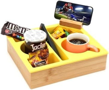 Hitseon Couch Cup Holder Tray, Handy Silicone Bamboo Couch Caddy with Rotatable Phone Holder for Bed Car Seat Organizer, Waterproof Anti-Spill Couch Drink Holder for Snacks Beverage Remote (Yellow)