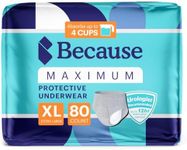 Because Premium Maximum Incontinence Underwear for Men - Heavy Bladder Leak Protection, Ideal for Overnight Leakage, Sleek, Invisible Fit, Grey, XLarge - Absorbs 4 Cups - 80 Count (4 Packs of 20)