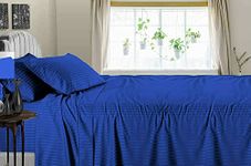 3 PC Luxurious Hotel Quality Bedsheets Set- Wrinkle Free & Fade Resistant- Cotton Flat Bedsheet 600 Thread Count & 100% Cotton- Royal Blue Stripe, Queen Size