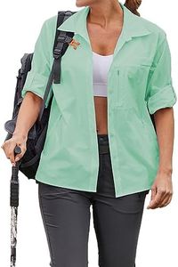 PINSPARK Women's Collared Quick Dry Shirts Hiking Long Sleeve Sun Protection Blouse UPF 50+ Fishing Sailing Blouses Tops with Pockets Ice Green S