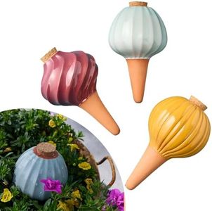 Modern Sprout Terracotta Self-Watering Bulbs for Indoor Plants,10oz Watering Globes 3 Pack, Glazed Finish with Cork Top - Plum, Sage & Mustard, Decorative Plant Accessories, Father's Day Gift for Dad