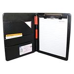 Kurtzy A5 Black Faux Leather Conference Folder - Fold over Business Office Work Portfolio Organiser - Padfolio Folder with Pocket Document Resume File, Card Holder, Clipboard & Memo Writing Pad