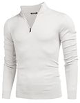 COOFANDY Men's Jumpers Quarter Zip Roll Neck Kintwear Mock Neck Knitted Jumpers for Men Warm Sweater Basic Turtleneck Top White L