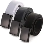 Mile High Life Cut To Fit Canvas Web Belt Size Up to 52" with Flip-Top Solid Black Military Buckle (3 Pack Black/Natural/Dark Gray)
