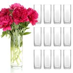 12 Pack 10" Clear Class Cylinder Vases for Centerpieces, Flower Vases for Wedding Decorations, Bulk Cylinder Flower & Plant Vases, Hurricane Glass Candle Holders and Floating Candle Vases, 4x10