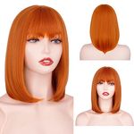 MEIRIYFA Orange Wigs Straight Bob Wig with Bangs for Women Girl, 16 Inch Shoulder Length Short Synthetic Cosplay Wig for Costume Daily Party