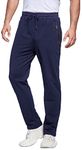 ZOXOZ Mens Tracksuit Bottoms Open Hem Trousers Mens Joggers Slim Fit Cotton Jogging Bottoms Elasticated Waist Zip Pockets Navy Blue L