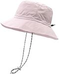 woogwin Waterproof Bucket Rain Hat with Chin Strap Quick Dry Packable Boonie Sun Hat Safari Hat UV Protection, Light Pink, Medium-X-Large