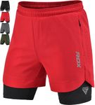 RDX Men’s Running Shorts, 2 in 1 Athletic Breathable Short Compression Liner, 2 Zipper and 2 Phone Pockets, Lightweight Quick Drying Elastic Shorts for Sports Workout Jogging Cycling Gym Bodybuilding