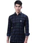 Majestic Man Men Small Checkered Slim Fit Cotton Casual Shirt (X-Large, Blue)