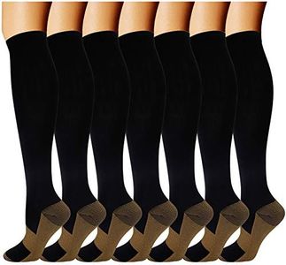 Double Couple 7 Pairs Copper Compression Socks for Men Women 20-30 mmHg Knee High Stockings