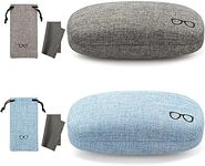 Vemiss Hard Shell Eyeglasses Case Linen Fabrics Large Sunglasses Case Concise (Small,Gray+Black Pouch)