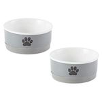 Bone Dry Ceramic Pet Bowls, Microwave & Dishwasher Safe Non-Slip Bottom for Secure Feeding with Less Mess, Small Bowl Set, 4.25x2, Gray/Black, 2 Count