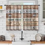 Jekeno Retro Barn Door Kitchen Curtains: Wood Farm Animals Cow Pig Horse Kitchen Curtain Decor Cafe Rustic Room Darkening Window Drapes for Dining Room 36 Inch Length 2 Panels