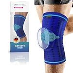 bonmedico Professional Gensano Knee Bandage for Women and Men, Sports Brace with Silicone Patellar Strap, Stability for Knee Pain, Non-Slip and Breathable for Left and Right, XL, Blue + E-book